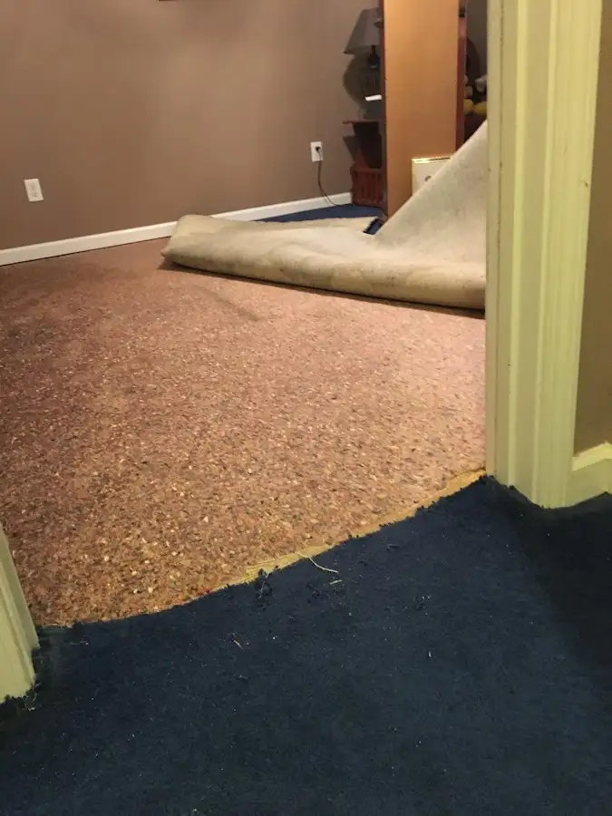 Carpet pad removal revealing water damage during Water Mitigation Services in Ewa Gentry