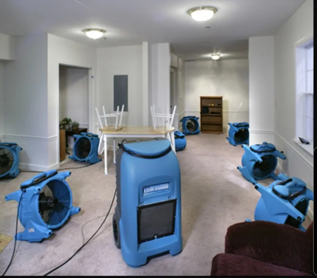 Air movers and dehumidifier setup for Water Damage Restoration in Ewa Gentry